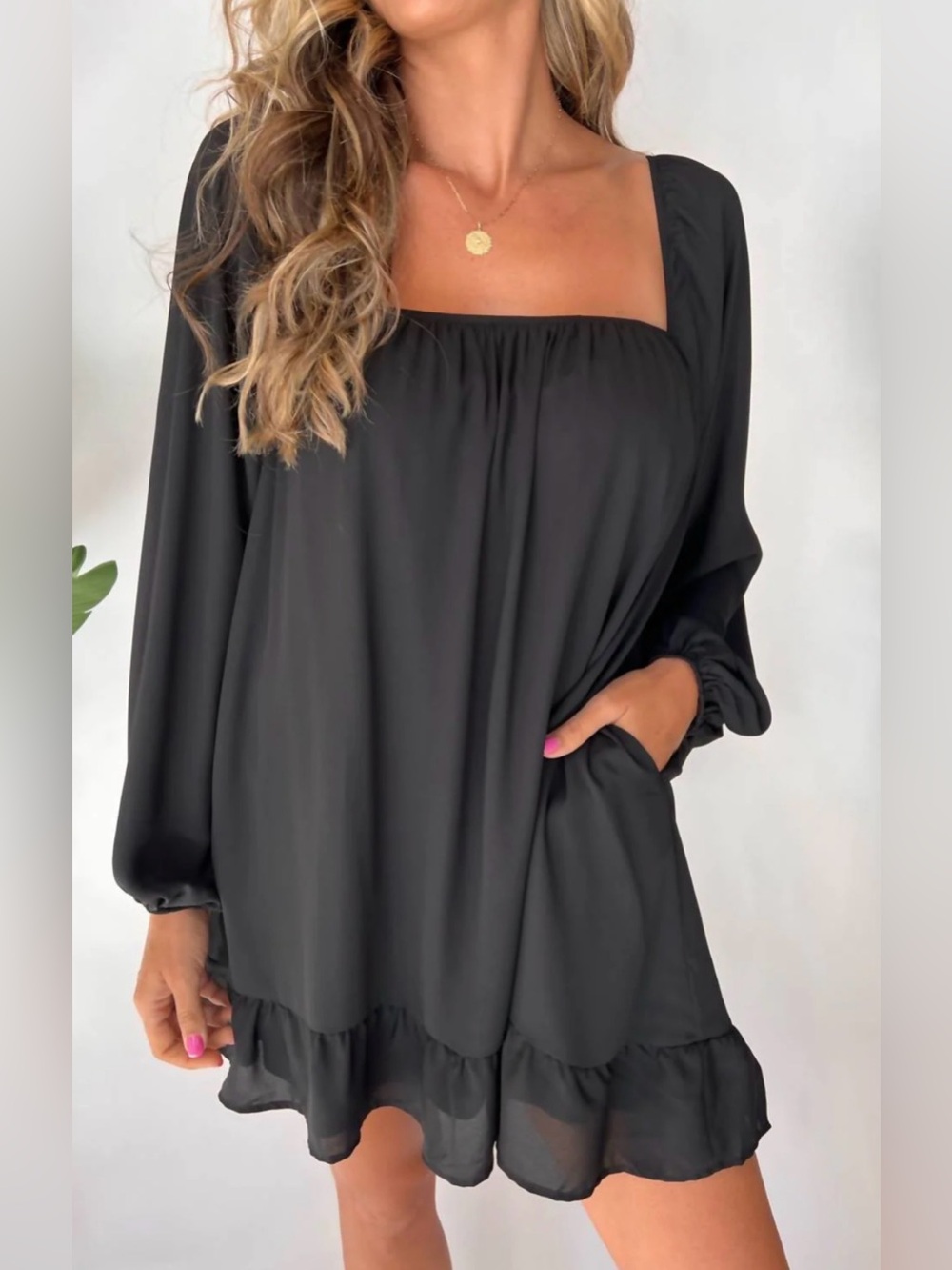 Show Me Your Mumu Briar Mini Dress  Black Square-Neck Boho Chic‎ Size Small